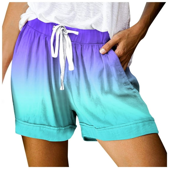 Siilsaa Elastic Waist Shorts Women Womens Summer Cute Shorts Casual Side Pockets High Waist Shorts with Back Elastic Waist Blue,XL