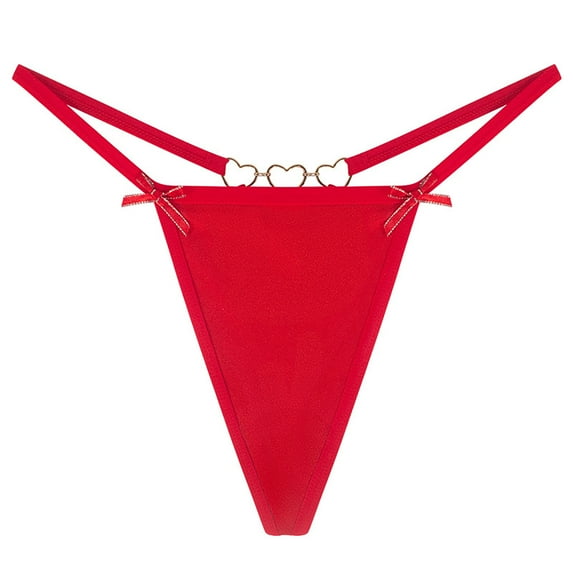 Siilsaa European and American Women's Thong Hot And Sexy Love Chain Bow Tie Low Waisted Seamless Women's Underwear Couples Matching Underwear Red,M