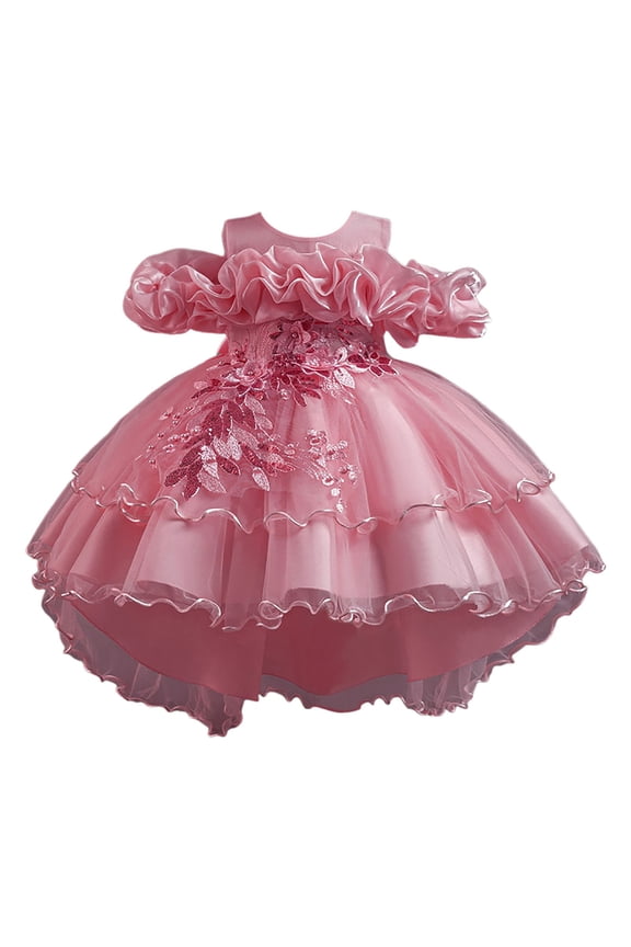 Flower Girl Dresses Dress for Girls Tulle Dresses Fairy Princess Dress for Kids Toddler Little Girl Birthday Party Outfit Pink,3-4 Years
