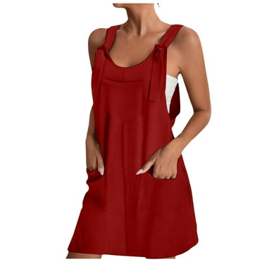 Siilsaa Flowy Dress Summer Dresses for Women Beach Floral Tshirt Sundress Casual Dress Red,M