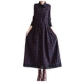 thumbnail image 1 of Siilsaa Flowy Dress Womens Summer Casual Dress Floral Print Ruffle Puff Sleeve High Waist Midi Navy,XL, 1 of 5