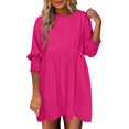 thumbnail image 1 of Siilsaa Flowy Dress Womens Summer Dresses Square Neck Tie Back Lantern Sleeve Ruffle A-Line Casual Dress Hot Pink,S, 1 of 5
