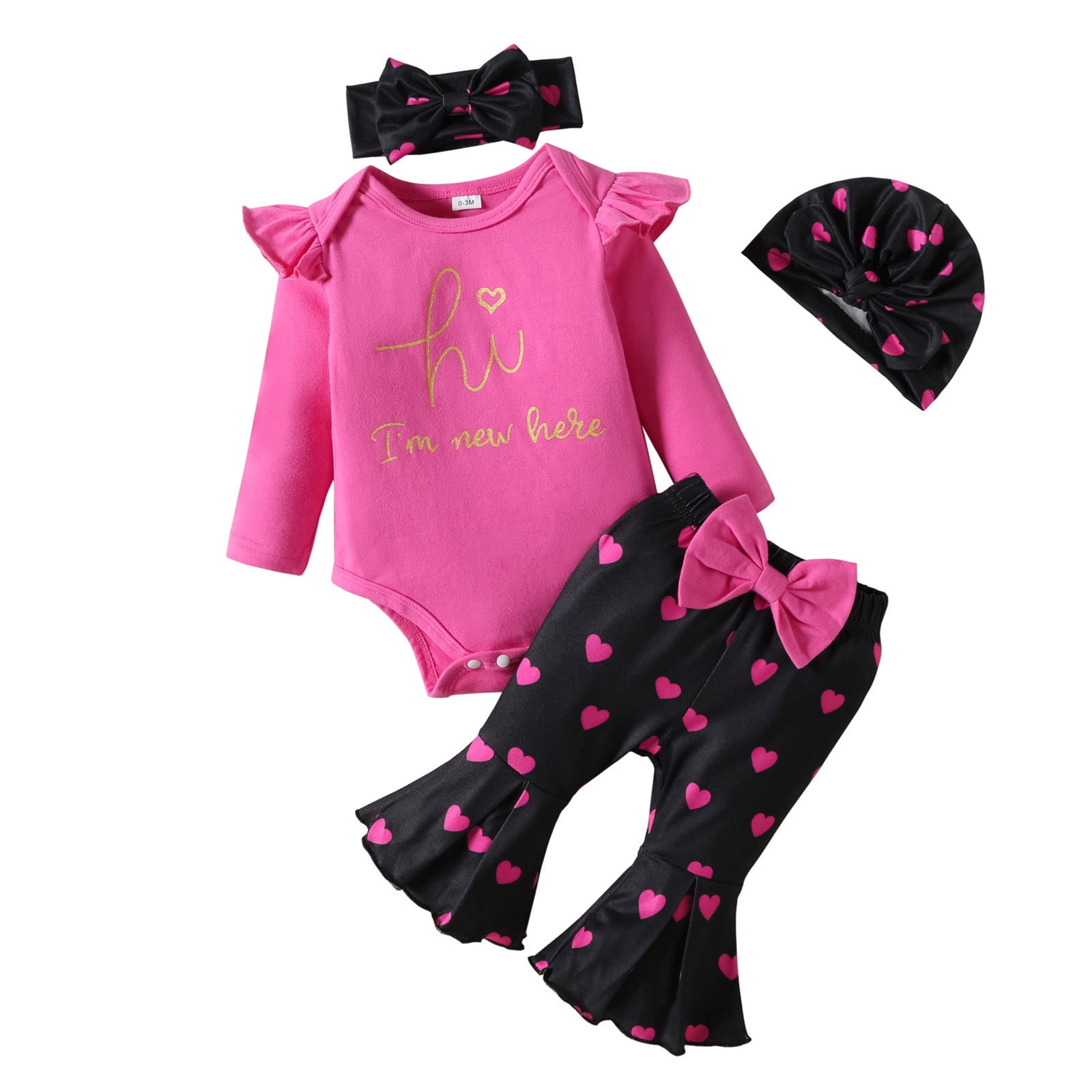 Siilsaa Girl Clothes Fall Infant Girl Cotton Bodysuit, Pant and Set, Sage Floral Wreath Long Sleeve Hot Pink,6-9 Months