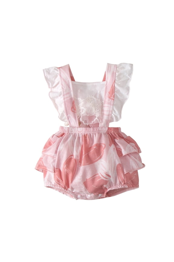 Girls Bodysuit Baby Girls Ruffle Sleeve Bodysuit Solid Color Onesie Romper Pink,90