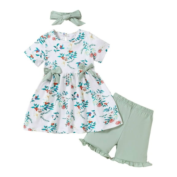 Siilsaa Girls Clothes Size 10 12 Toddler Girls Clothes 2Pcs Baby Girls Kids Cute T-Shirt Tops+Shorts Pants Outfits Summer Clothes Green，9M