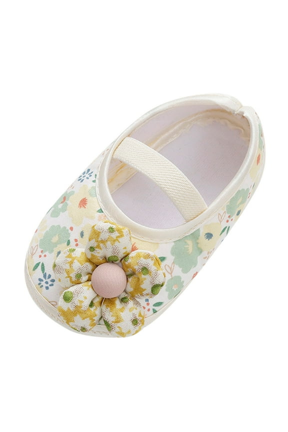 Girls Dress Shoes Round Toe Low Heels Ankle Strap Bow Ballet Wedding Party Princess Flower Shoes Yellow,3 Months