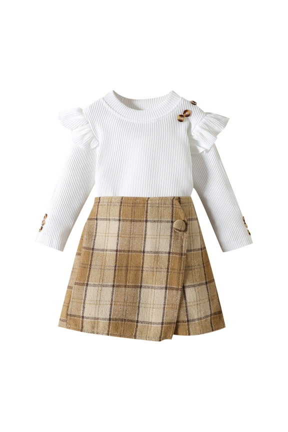 Girls Dresses Long Sleeve Rib Knit Plaid Patchwork Belted Dress with Pockets KH1,18-24 Months