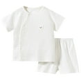 thumbnail image 1 of Siilsaa Girls Easter Outfits Summer Toddler Boy Girl Clothes Set Outfits Solid Short Sleeve Tops Shorts 2PCS White,90, 1 of 5