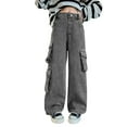 thumbnail image 1 of Siilsaa Girls Jeans Size 10-12 Girls Jeans Wide Leg Cute Baggy Teen Denim Pants Mid Rise Elastic Band Dark Gray,140, 1 of 5