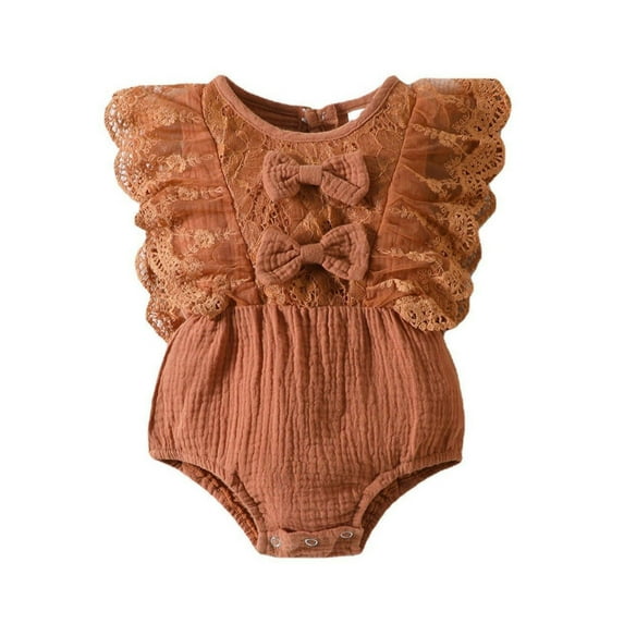 Siilsaa Girls Romper Baby Toddler Girls Ruffled Bodysuit Soft One-Piece Romper Brown,60