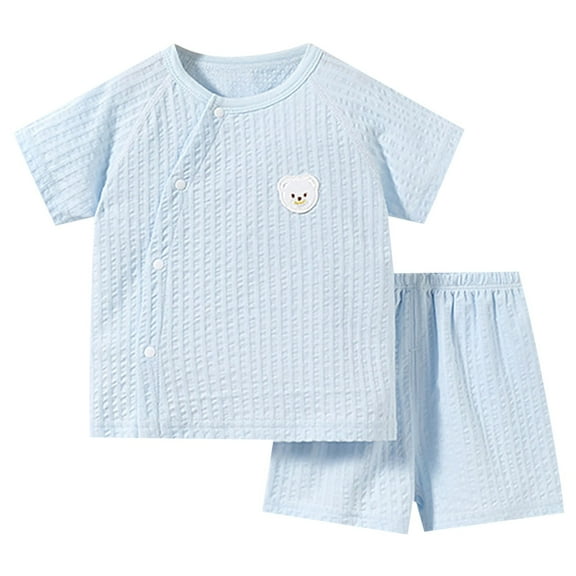 Siilsaa Girls Summer Outfits Girl Summer Clothes Short Sleeve Romper Elastic Waist Shorts 2Pcs Outfits Set Light Blue,90