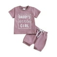 thumbnail image 1 of Siilsaa Girls Two Piece Outfits Girl Clothes Short Sleeve Ribbed Romper Flared Pants Set 2pcs Summer Outfit Purple,12M, 1 of 8