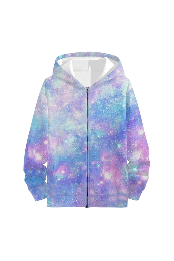 Girls Zip Up Hoodies Kids 38D Cool Casual Hooded Sweatshirts Hoody with Pockets Purple,5-6 Years