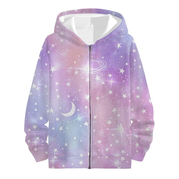 Siilsaa Girls Zip Up Hoodies Kids 5D Cool Casual Hooded Sweatshirts Hoody with Pockets Dark Purple,4-5 Years