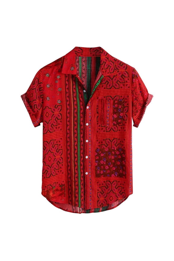 Gym Shirts Men Mens Big and Tall Wrinkle Free Short Sleeve Button Down Check ShirtButton Down Shirt(Red,L)