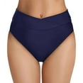 thumbnail image 1 of Siilsaa High Waisted Bikini Bottoms for Women V Cut Crossover Bathing Suit Bottoms High Leg Swimsuit Bottom Dark Blue,XL, 1 of 4