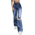 thumbnail image 1 of Siilsaa High Waisted Jeans for Women Wide Leg Jeans for Women Stretch Low Waist Baggy Jeans Boot Cut Jeans Flare Leg Denim Pants Dark Blue,S, 1 of 4