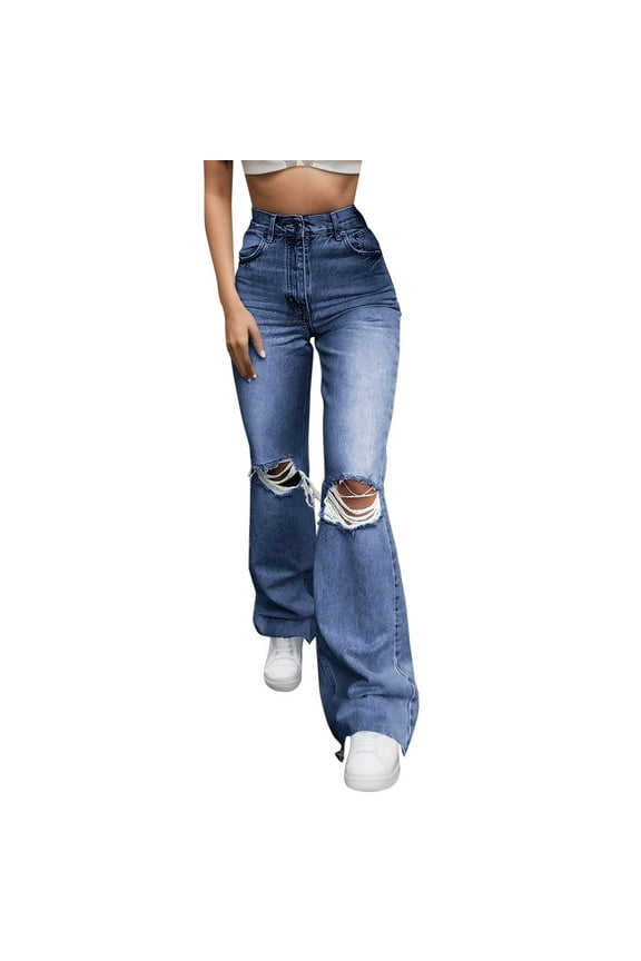 High Waisted Jeans for Women Wide Leg Jeans for Women Stretch Low Waist Baggy Jeans Boot Cut Jeans Flare Leg Denim Pants Dark Blue,S