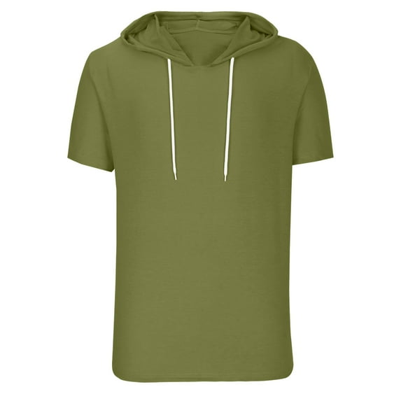 Siilsaa Hoodies for Men Fashion Drawstring Short Sleeve Loose Fit Solid Color Breathable Soft Kangaroo Pocket Shirts Green,2XL