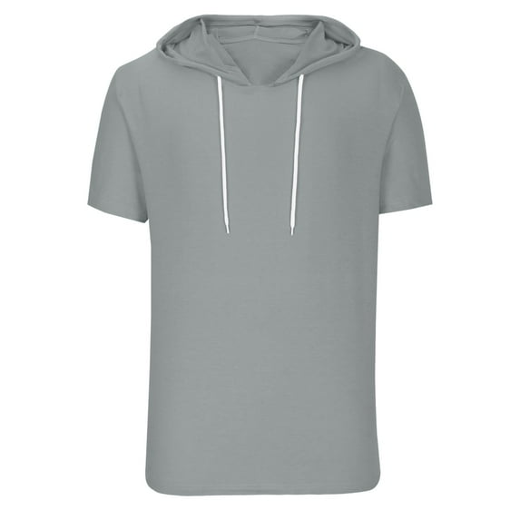 Siilsaa Hoodies for Men Fashion Drawstring Short Sleeve Loose Fit Solid Color Breathable Soft Kangaroo Pocket Shirts Grey,S