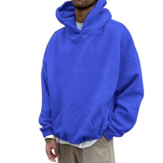 Siilsaa Hoodies for Men Loose Solid Hooded Sweater Top Hoodies for Men Blue,L