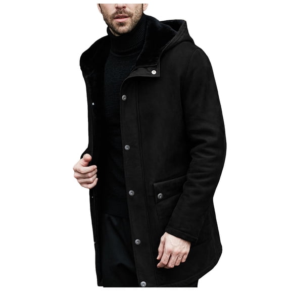 Siilsaa Jacket Men Fuzzy Fleece Open Front Cardigan Fashion Streetwear Big and Tall Sherpa Jacket Warm Coats Black,4XL