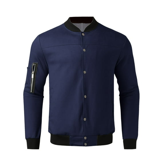Siilsaa Jacket for Men Lightweight Casual Fall Windbreaker Long Sleeve Shirts Button Down Coat with Pocket Blue,S