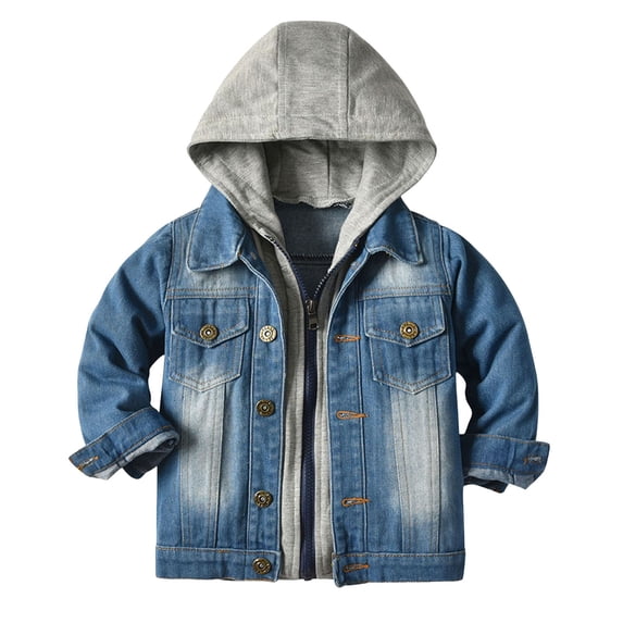 Siilsaa Jackets for Girls Denim Jackets for Kids Versatile Jean Jacket Thin Top Grey,12-18 Months