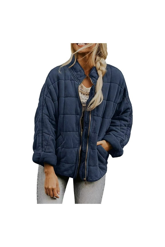 Jackets for Women Trendy Womens 2024 Fall Clothes Long Sleeve Open Front Cropped Suede Jacket Navy,S