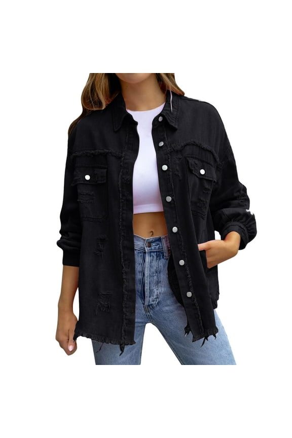 Jackets for Women Women's Utility Jackets Drawstring Waist 2024 Spring Flap Pockets Lightweight Jacket Black,L