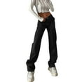thumbnail image 1 of Siilsaa Jeans Wide Leg Women's Y2K High Rise Baggy Straight Leg Cargo Pants Streetwear Casual Boyfriend Trousers with Pockets Black,XL, 1 of 7