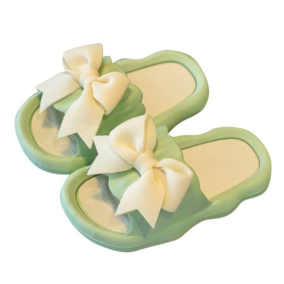 Siilsaa Kid's Slides Girls Comfort Non-Slip Bowknot Flat Sole Slippers Toddler Summer Beach Shoes Green,10