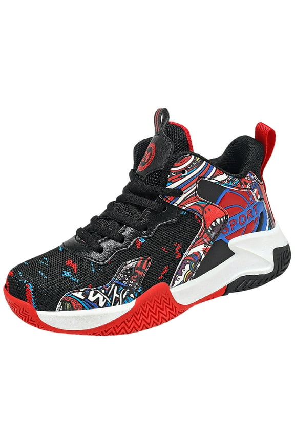 Kids Basketball Shoes High Top Youth Fashion Sneakers Girls Casual Sports Basketball Shoes Breathable Comfortable Boys Sneakers for Big Kids Red,3