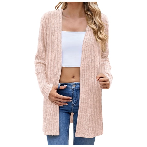 Siilsaa Light Weight Cardigan Women Long Sleeve V-Neck Button Down Cardigan Knit Shrugs Sweater Pink,S