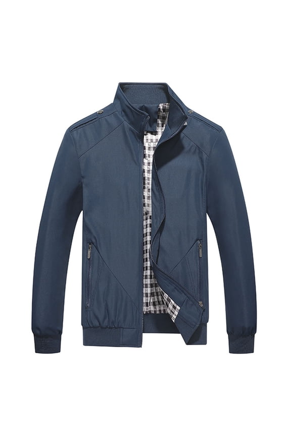 Lightweight Jacket Men Jacket Flannel Lined Shacket Zip Up Water-Resistant Coat Rugged Fall Clothing with Hoodie Dark Blue,2XL