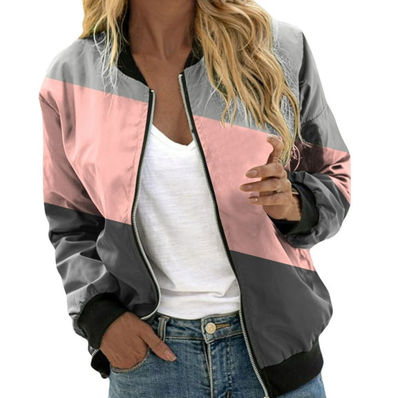 Siilsaa Lightweight Jacket Women Jean Jacket Women Cargo Womens Fashion 2024 Jackets for Women Cropped Zip up Womens Fall Clothes Trendy Casual Pink,2XL
