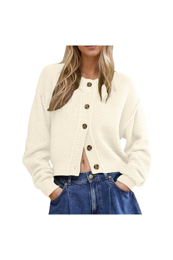 Long Cardigans for Women Classic Long Sleeve Knit Cardigan Sweaters Casual Open Front Button Down Beige,XL