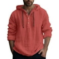 thumbnail image 1 of Siilsaa Long Sleeve Hoodie Shirts for Men Big and Tall Tee Tops Lightweight Work Tshirt Hoodies Casual Buttons Shirts Red,L, 1 of 4
