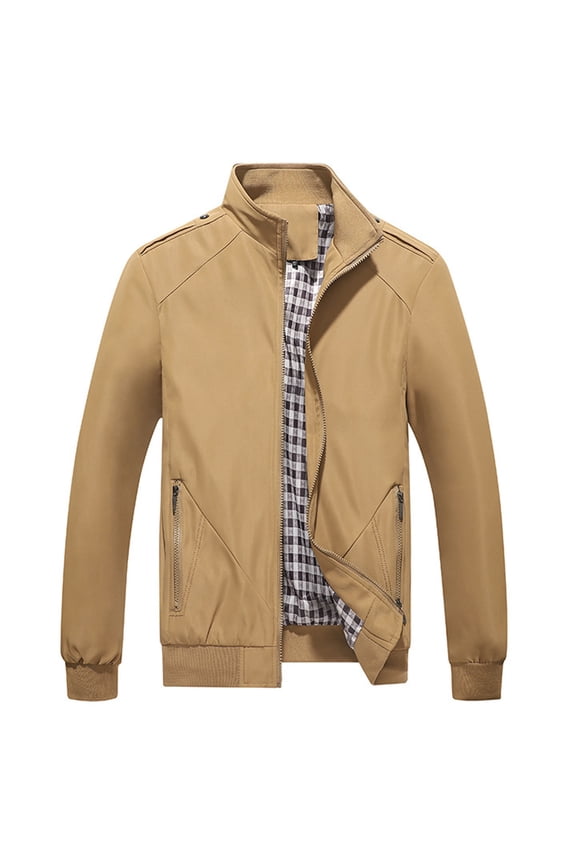 Men Jacket Casual Lightweight Casual Fall Windbreaker Long Sleeve Shirts Zip Up Coat with Hoodie Khaki,5XL