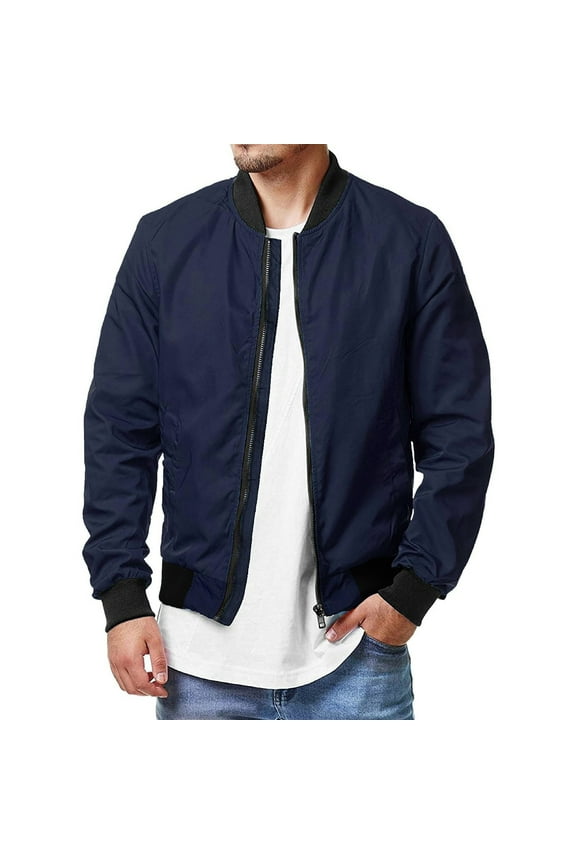 Men'S Jackets Lightweight Bomber Jackets Light Track Jackets Zip Up Casual Windbreaker Fashion Coat Navy,L