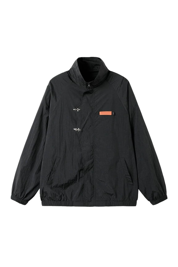 Men'S Jackets Long Sleeve Shirts Zip Up Plaid Shirt Casual Cotton Collared Shirt Jacket Black,M