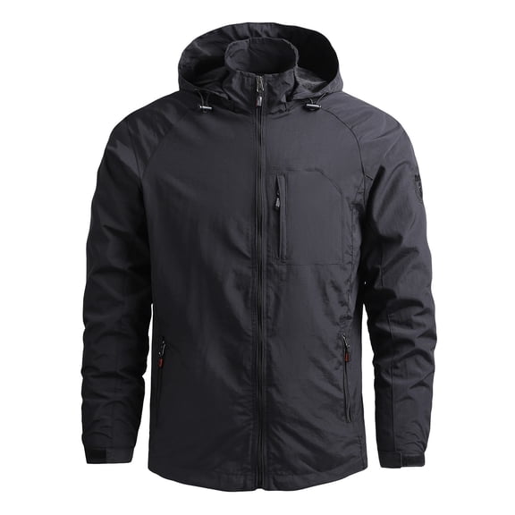 Siilsaa Men'S Windbreaker Jacket Flannel Lined Shacket Zip Up Water-Resistant Coat Rugged Fall Clothing with Hoodie Black,M