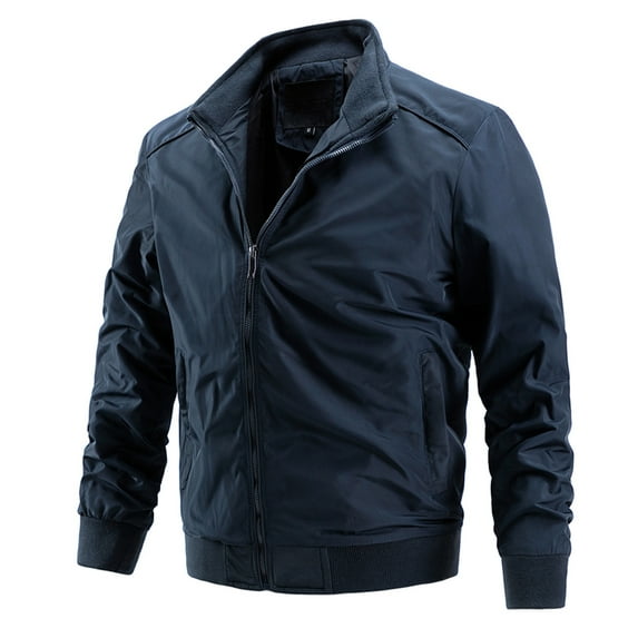 Siilsaa Men'S Windbreakers Jackets Lightweight Casual Zip Up Coat Outwear with Hoodie Blue,L