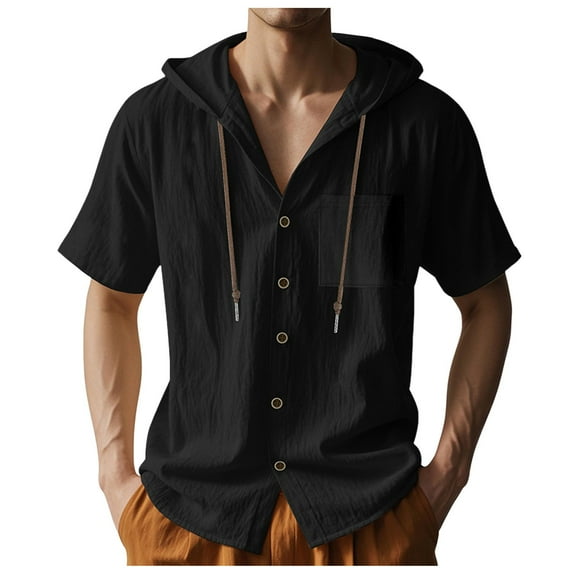 Siilsaa Men Shirts Men's Shirts Short Sleeve Button Down Casual Beach Tropical Shirts Holiday(Black,L)