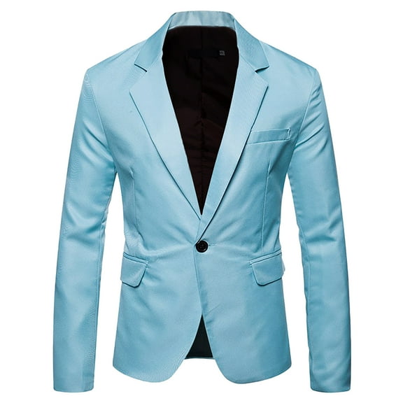 Siilsaa Men Suits Slim Fit Jacket Wedding Blazer One Button Dress Suit for Dinner,Prom,Party Light Blue,L