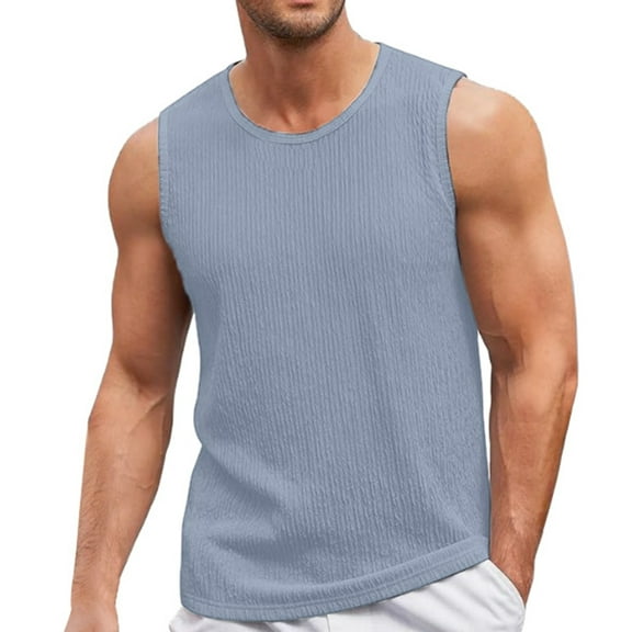 Siilsaa Men's Casual Tank Tops 1 Pack Knit Sleeveless Lightweight Tee Muscle Basic T Shirts Grey,S