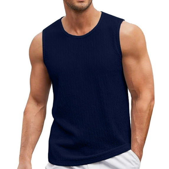 Siilsaa Men's Casual Tank Tops 1 Pack Knit Sleeveless Lightweight Tee Muscle Basic T Shirts Navy,XL