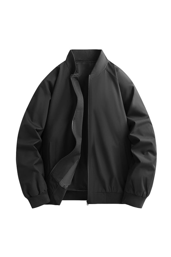 Men's Fashion varsity Jacket Casual Men's Handsome Pilot Zip Standing Jacket Causal Slim Fit Cotton Black,M