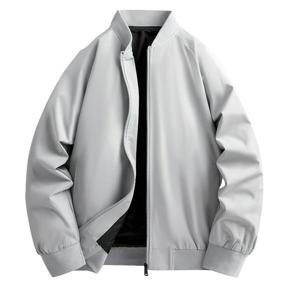Siilsaa Men's Fashion varsity Jacket Casual Men's Handsome Pilot Zip Standing Jacket Causal Slim Fit Cotton Grey,4XL