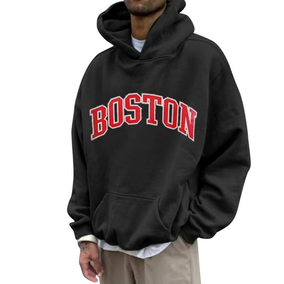 Siilsaa Hoodies for Men & Women, Long-Sleeve Oversize Pullover Stylish Solid Color Streetwear Black,2XL